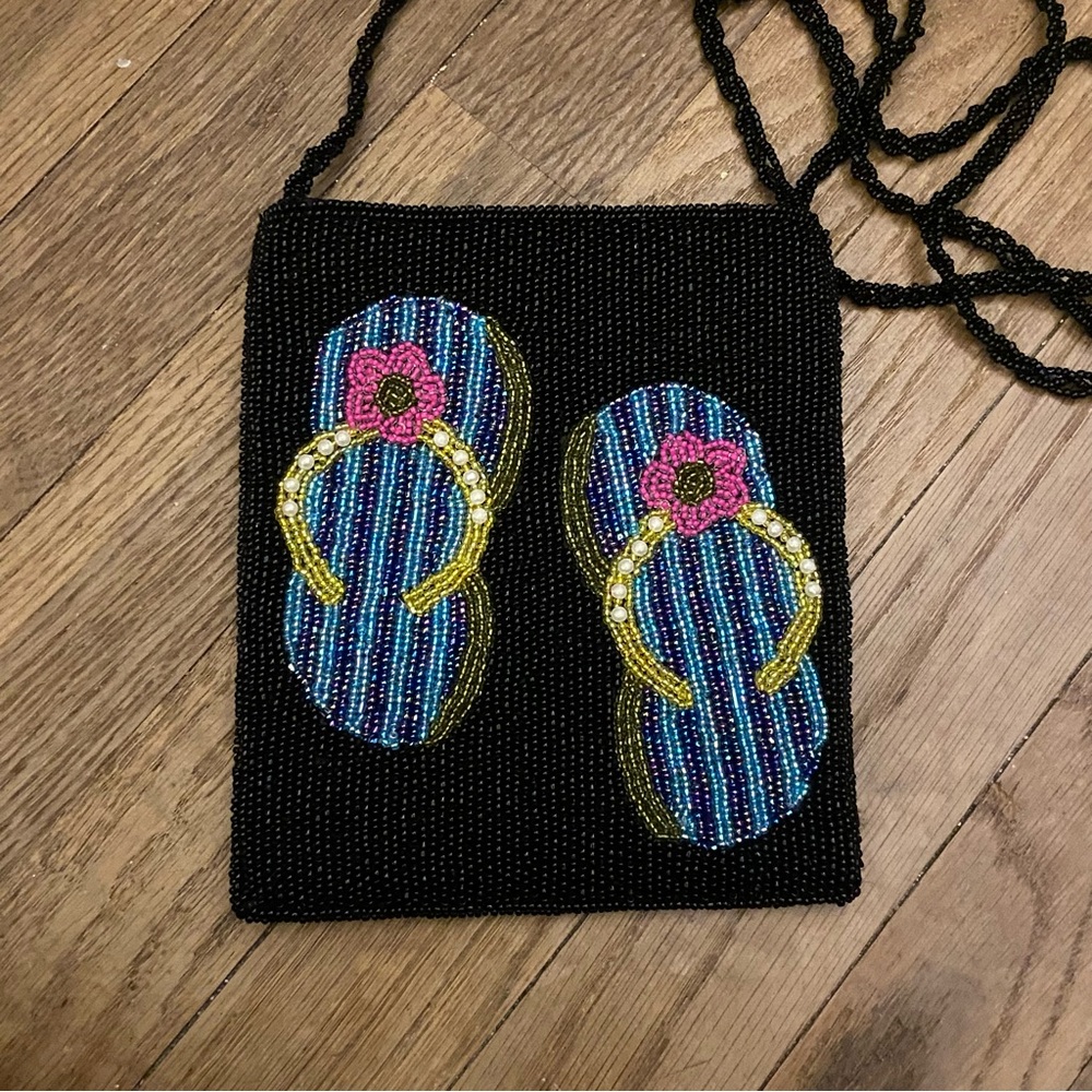 NWOT Beaded Flip Flop Design Crossbody Bag